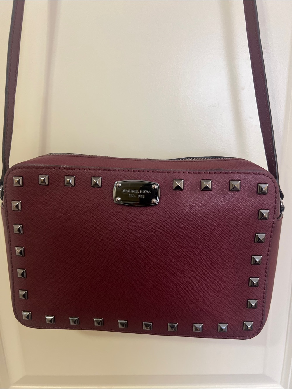 Michael Kors Wine Studded Saffiano Crossbody Bag